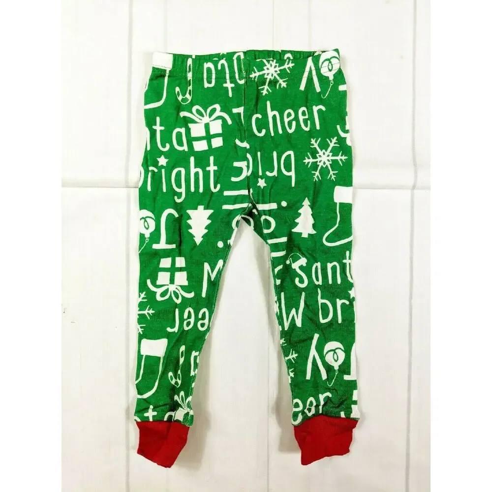Carter's Green White & Red Holiday Words Pajamas Size 12 Months